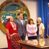 Cheryl Seidner, Tribal Chair, Governor Schwarzenegger, Gail Green, Councilperson, Leona Wilkinson